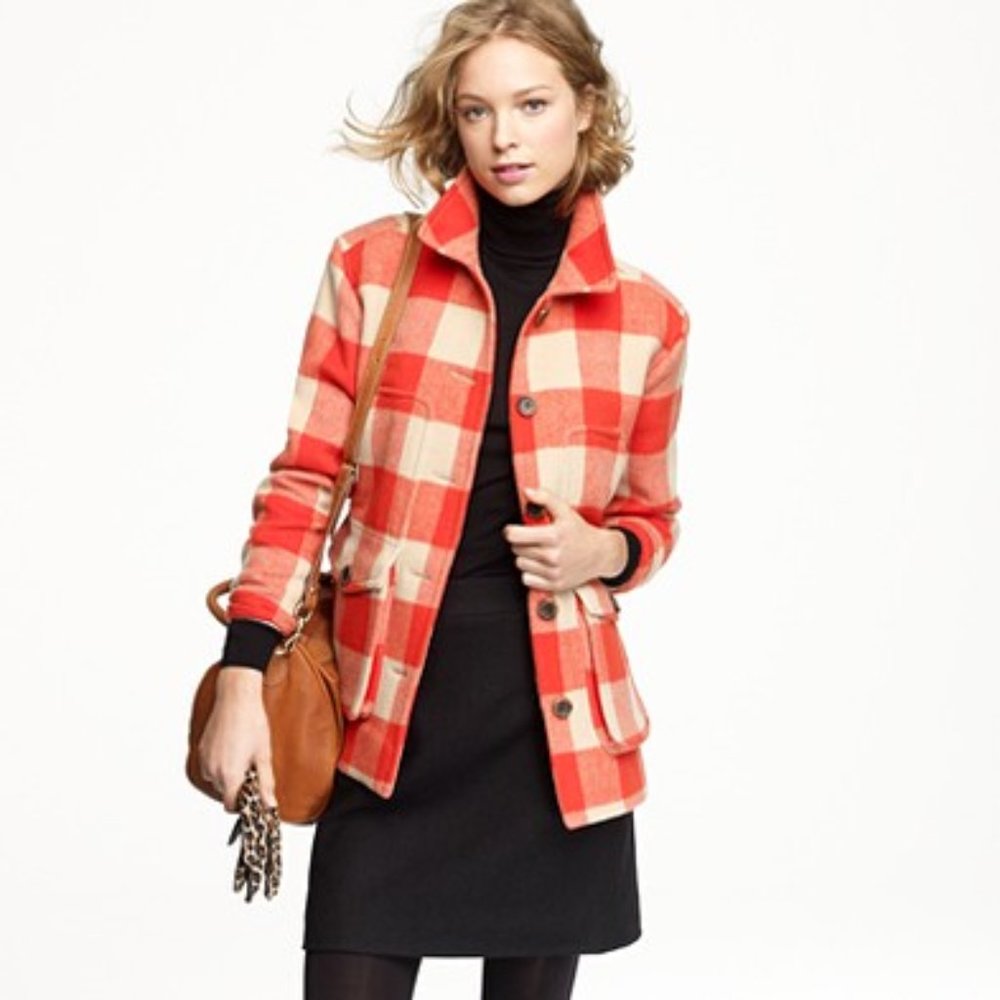 J. Crew Buffalo Plaid Wool StadiumCloth Car Coat 4